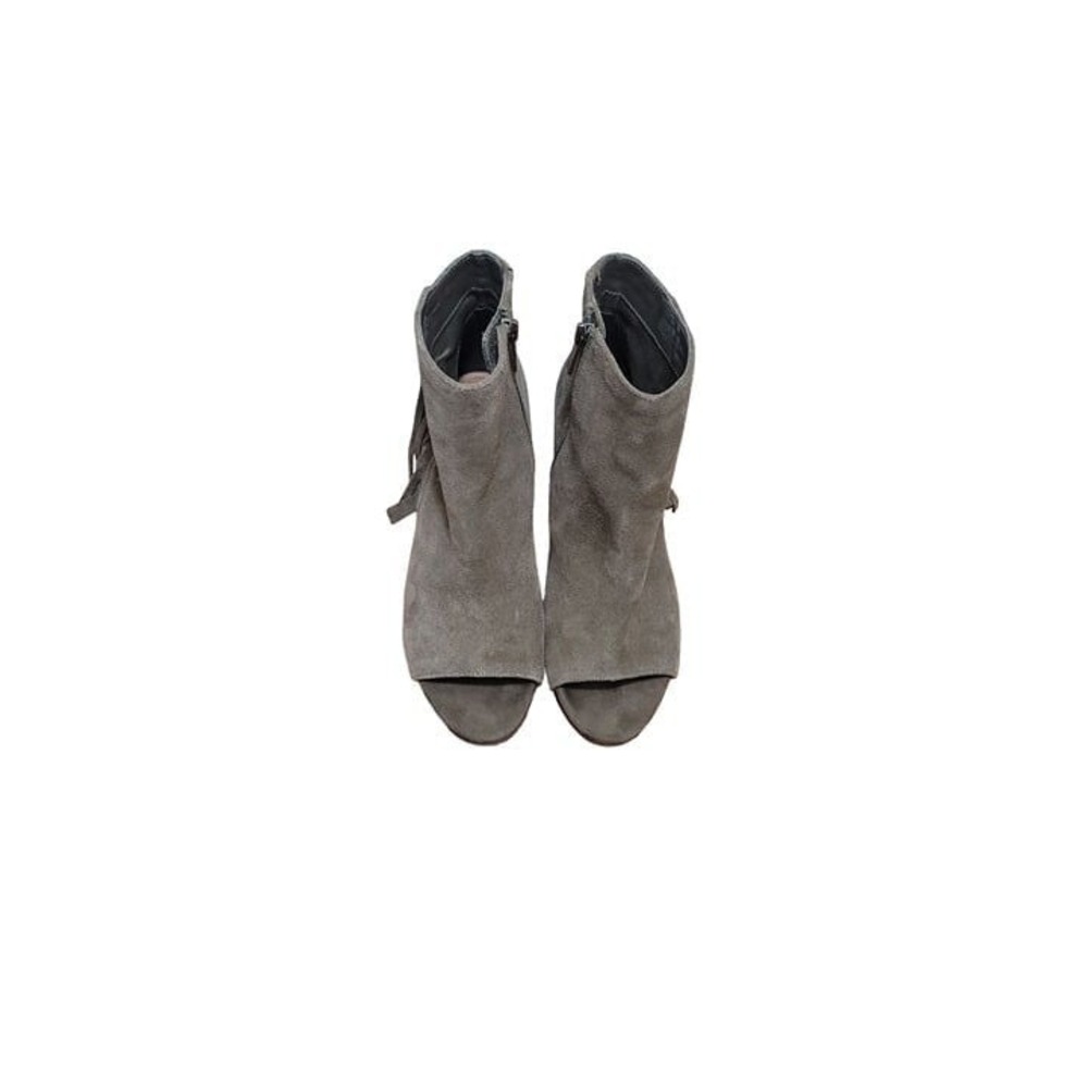 Kenneth Cole Reaction Booties Women's 10 Gray Suede Fringe Open Peep Toe Ankle